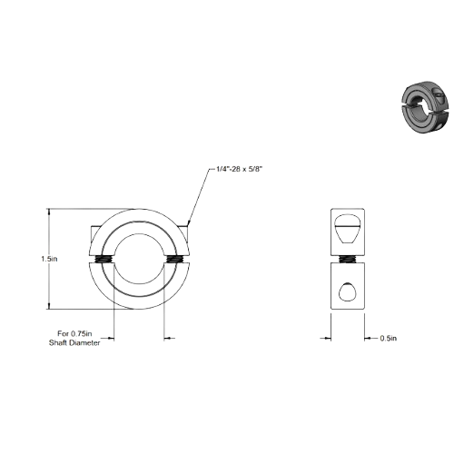 Second image of Double Split Shaft Collar, for ¾ inch diameter